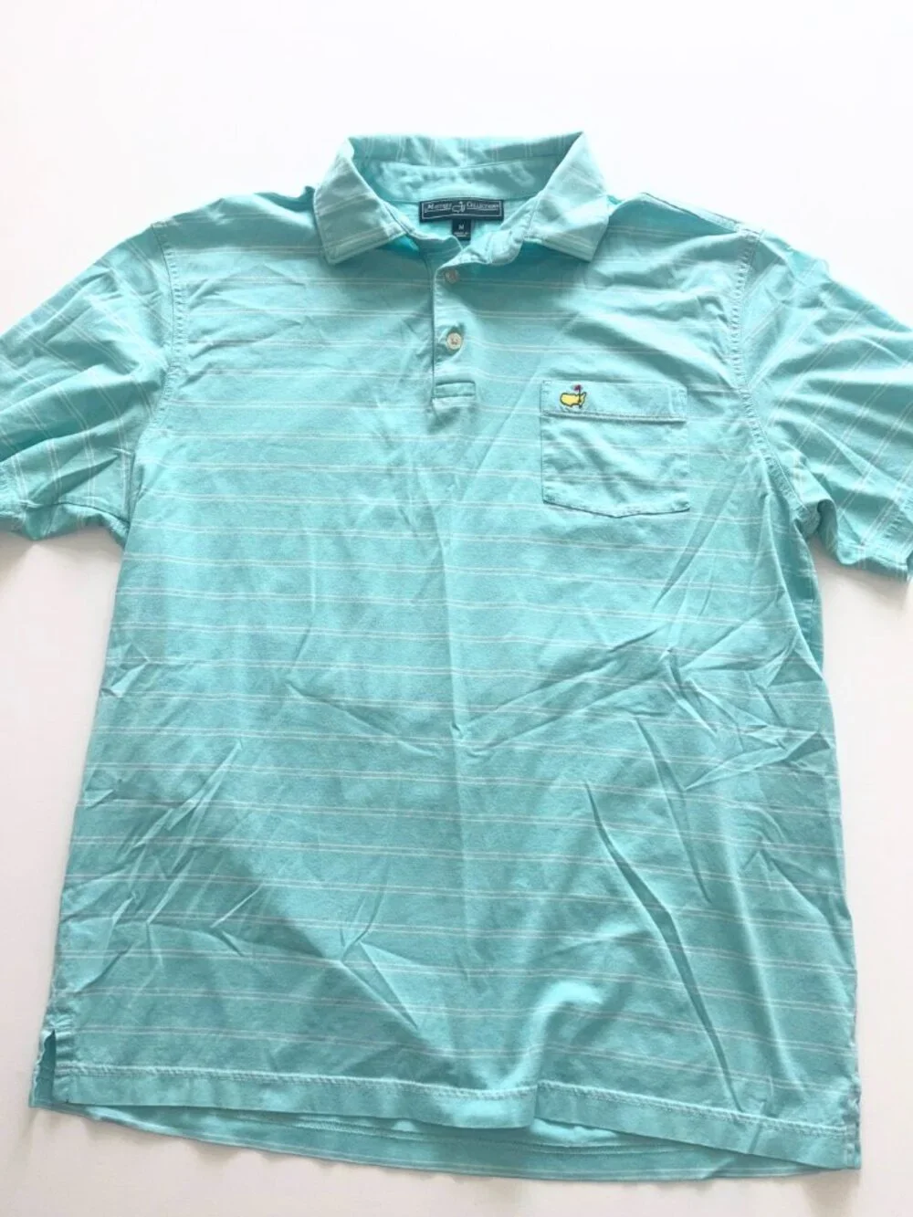 Men's Masters Collection Pima Cotton Stripe Polo Teal Golf Augusta size Medium